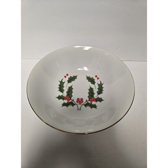 VINTAGE HOLIDAY HOLLY CHRISTMAS COMPOTE BOWL DISH 6.5”W 4”H Made In Japan - Picture 1 of 4